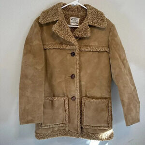 Vintage Fingerhut Fashions Faux Suede Shearling Coat Jacket Size 14 / Mediium